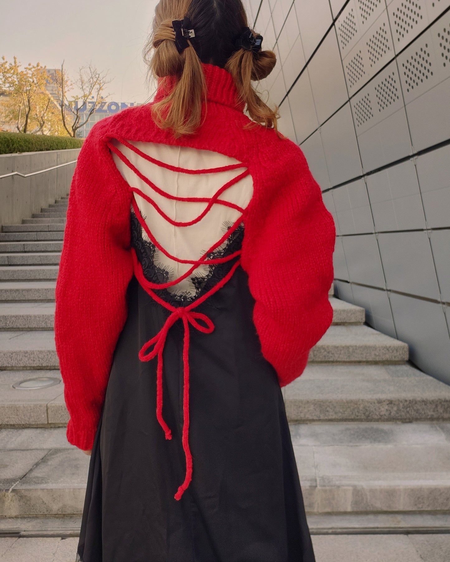 turtleneck eyelet short knit