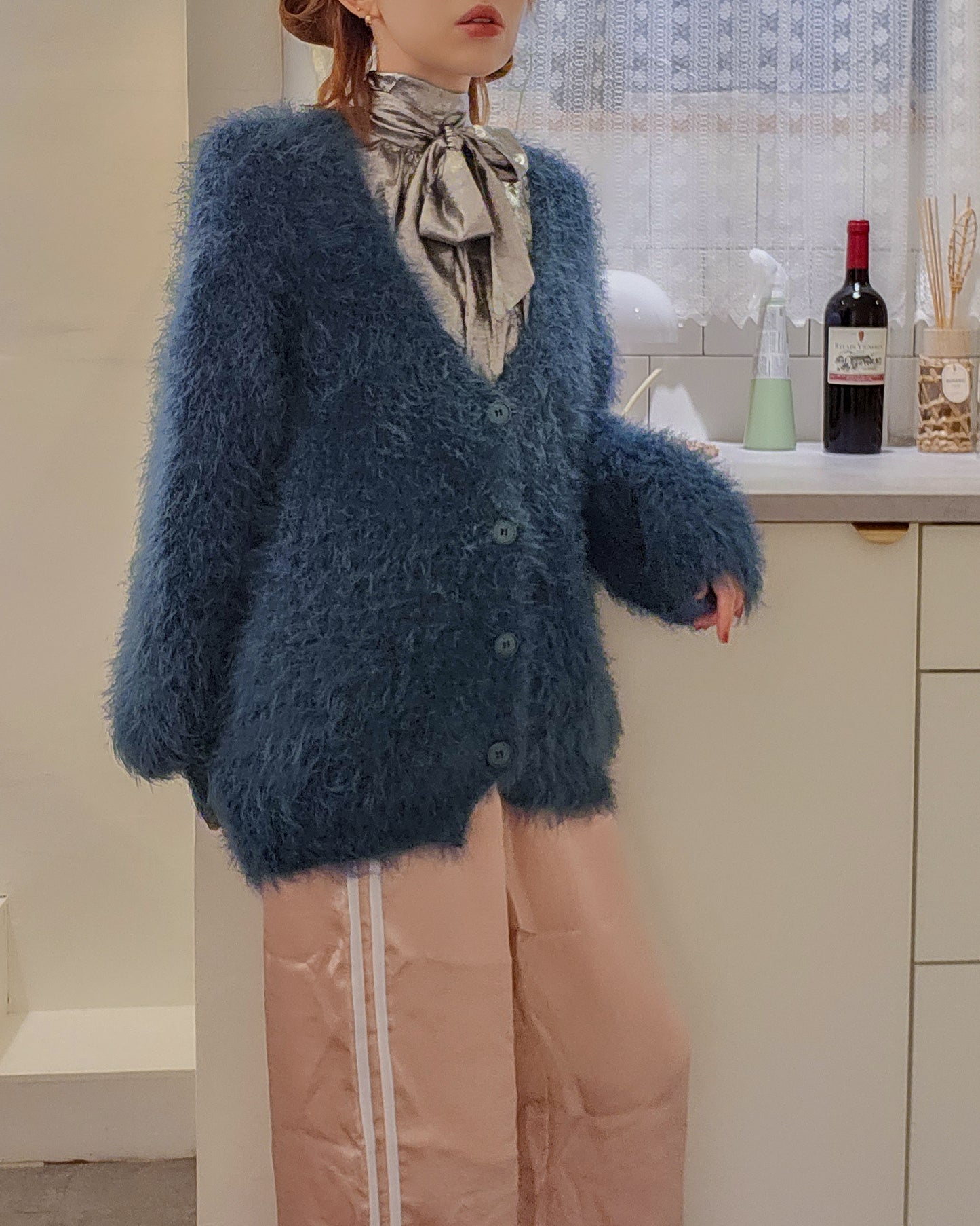 shaggy knit color cardigan