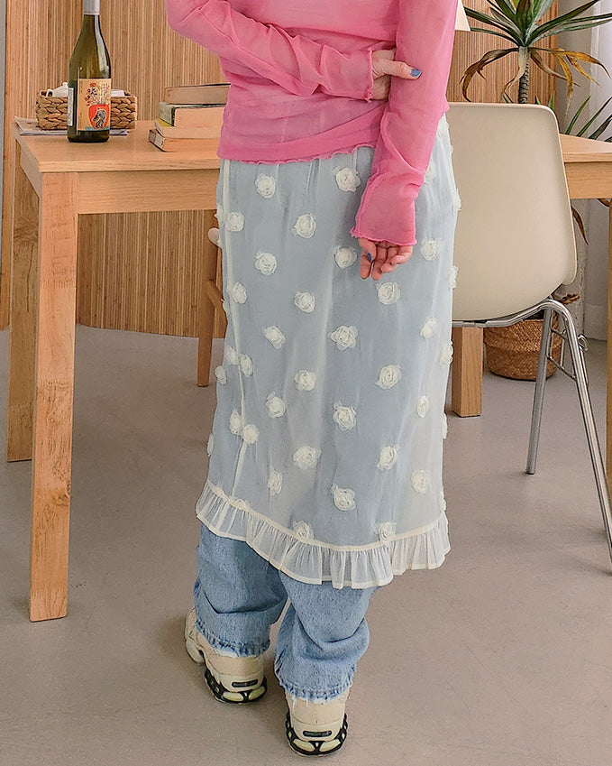 rose motif frill sheer skirt