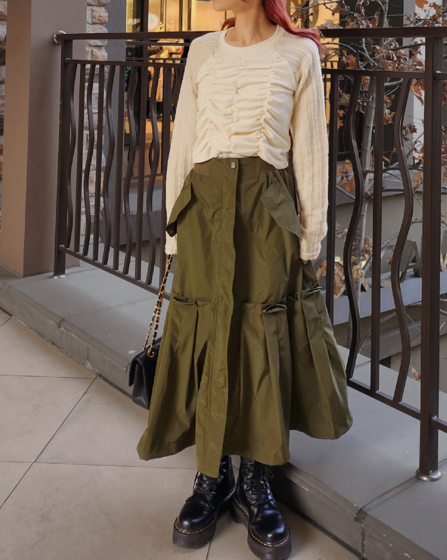 MA-1 like row pleated nylon skirt