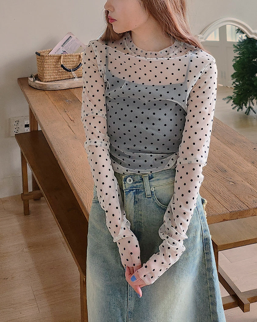 dot sheer long sleeves T