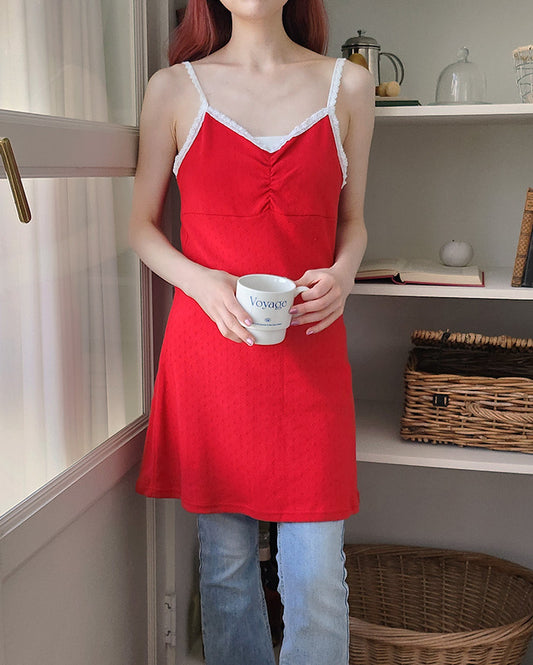 lace point flower punching mini dress