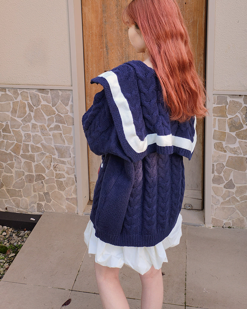 sailor collar oversize knit cardigan