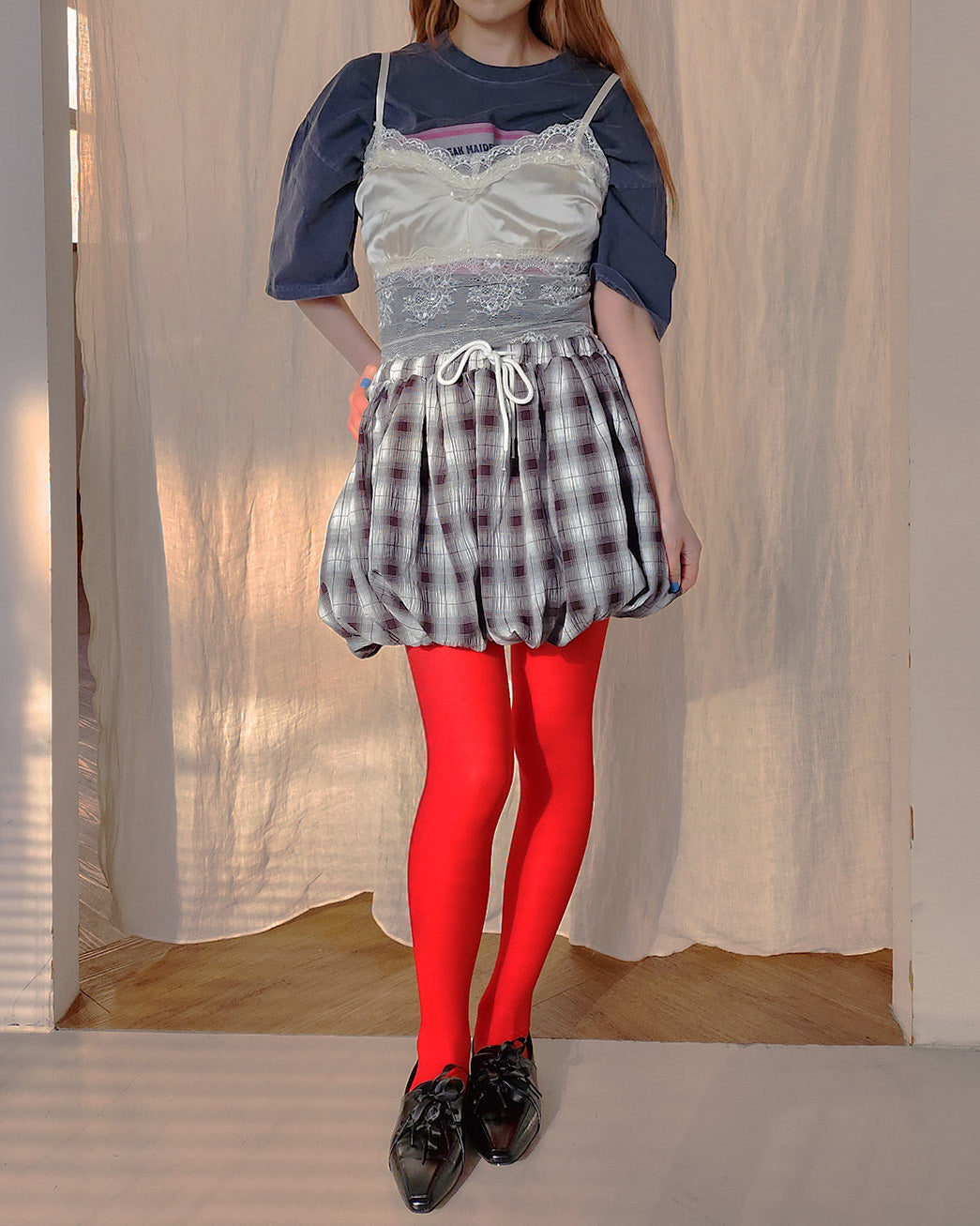 check balloon mini skirt