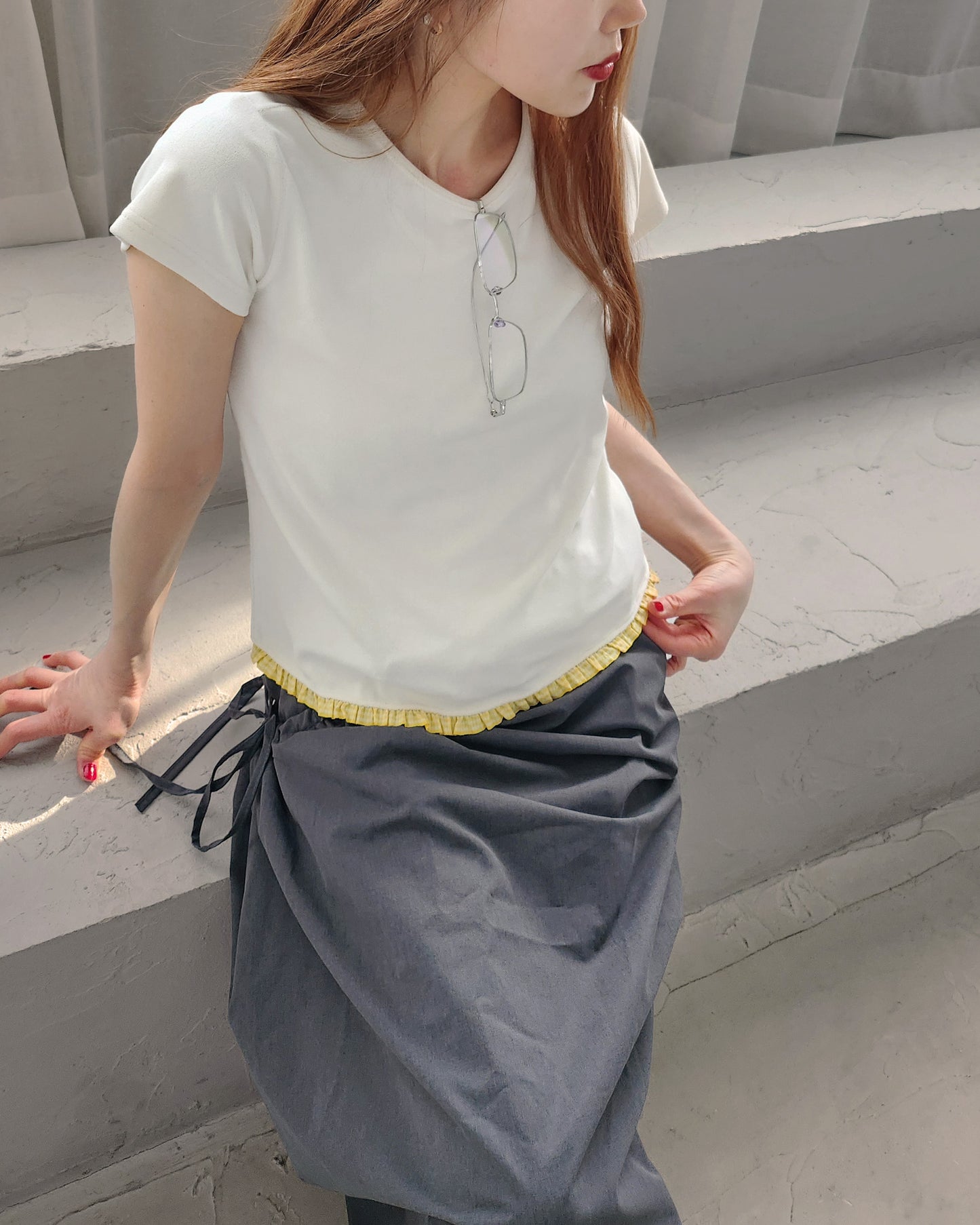 hem gingham check pile fabric T