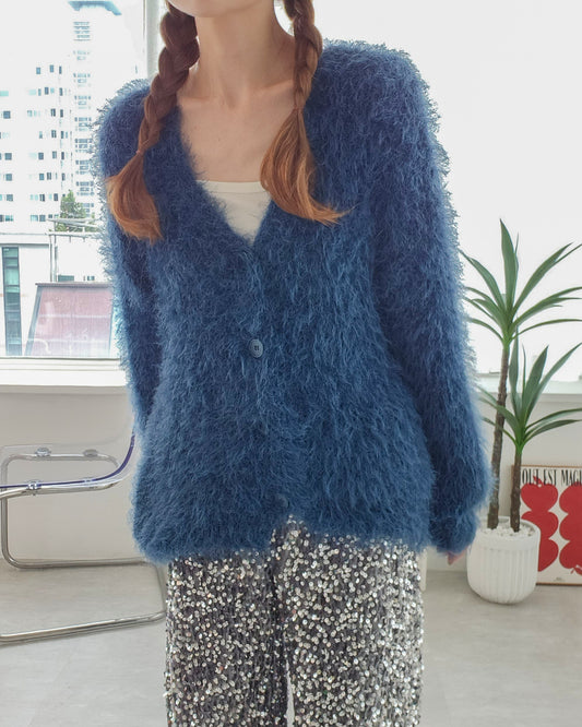 shaggy knit color cardigan