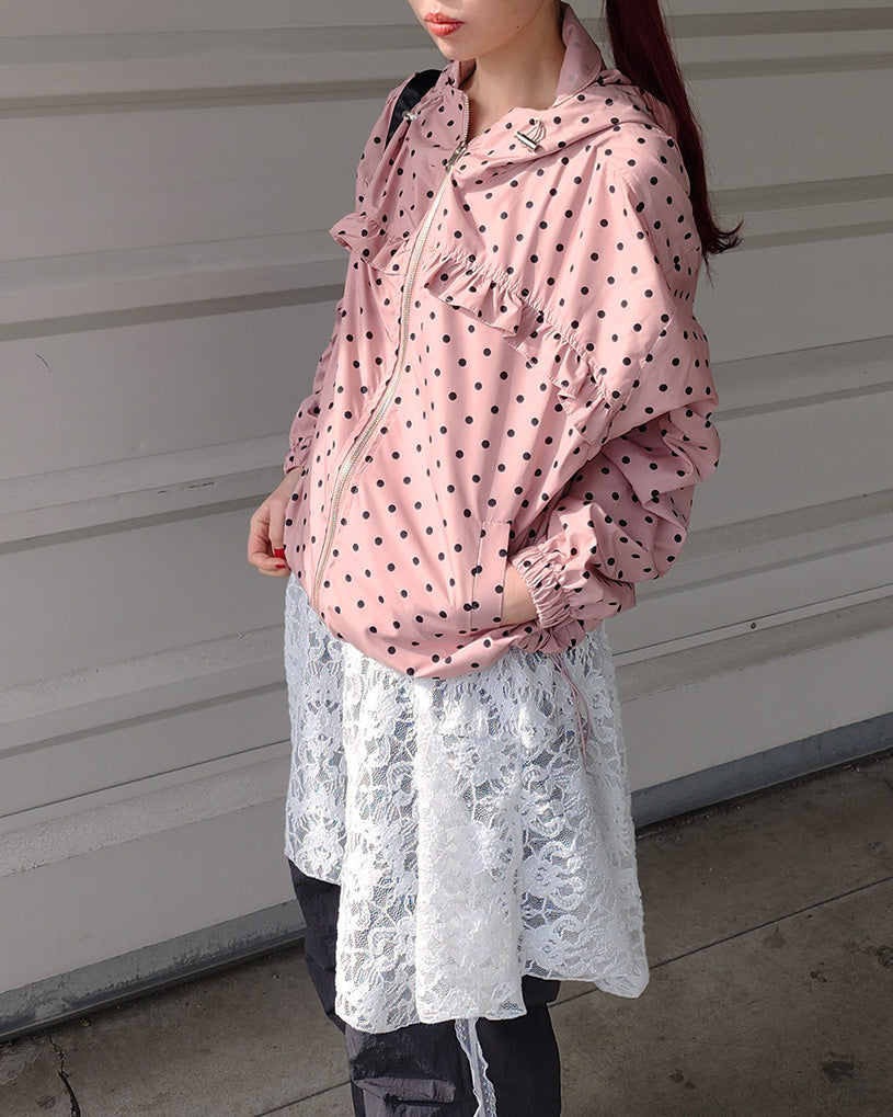 dot frill nylon blouson