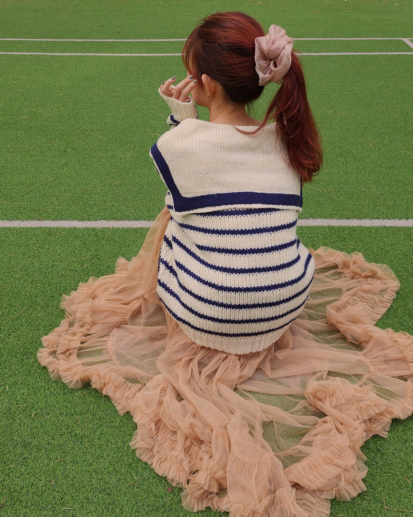 sailor collar stripe overfit knit