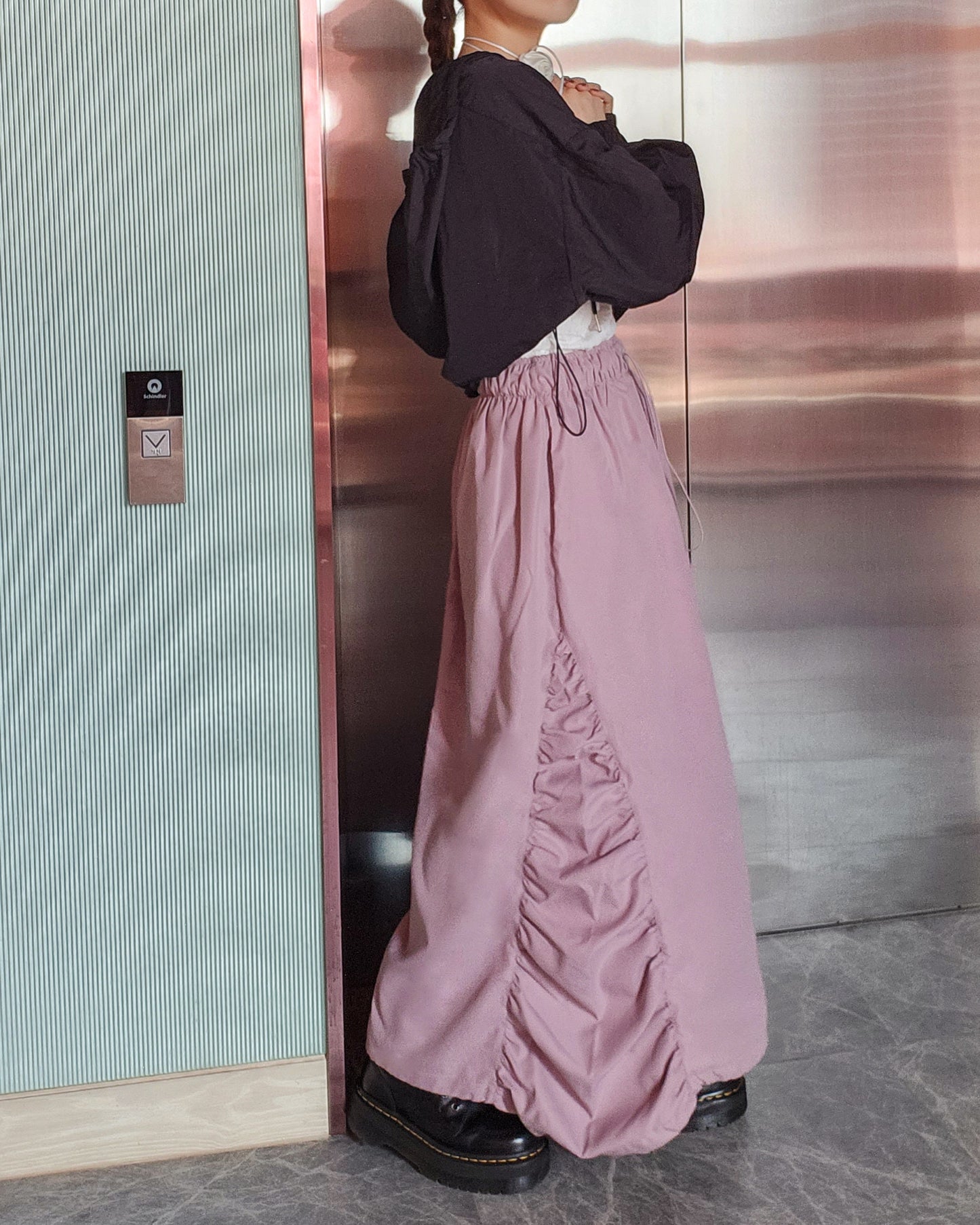 side shirring long skirt
