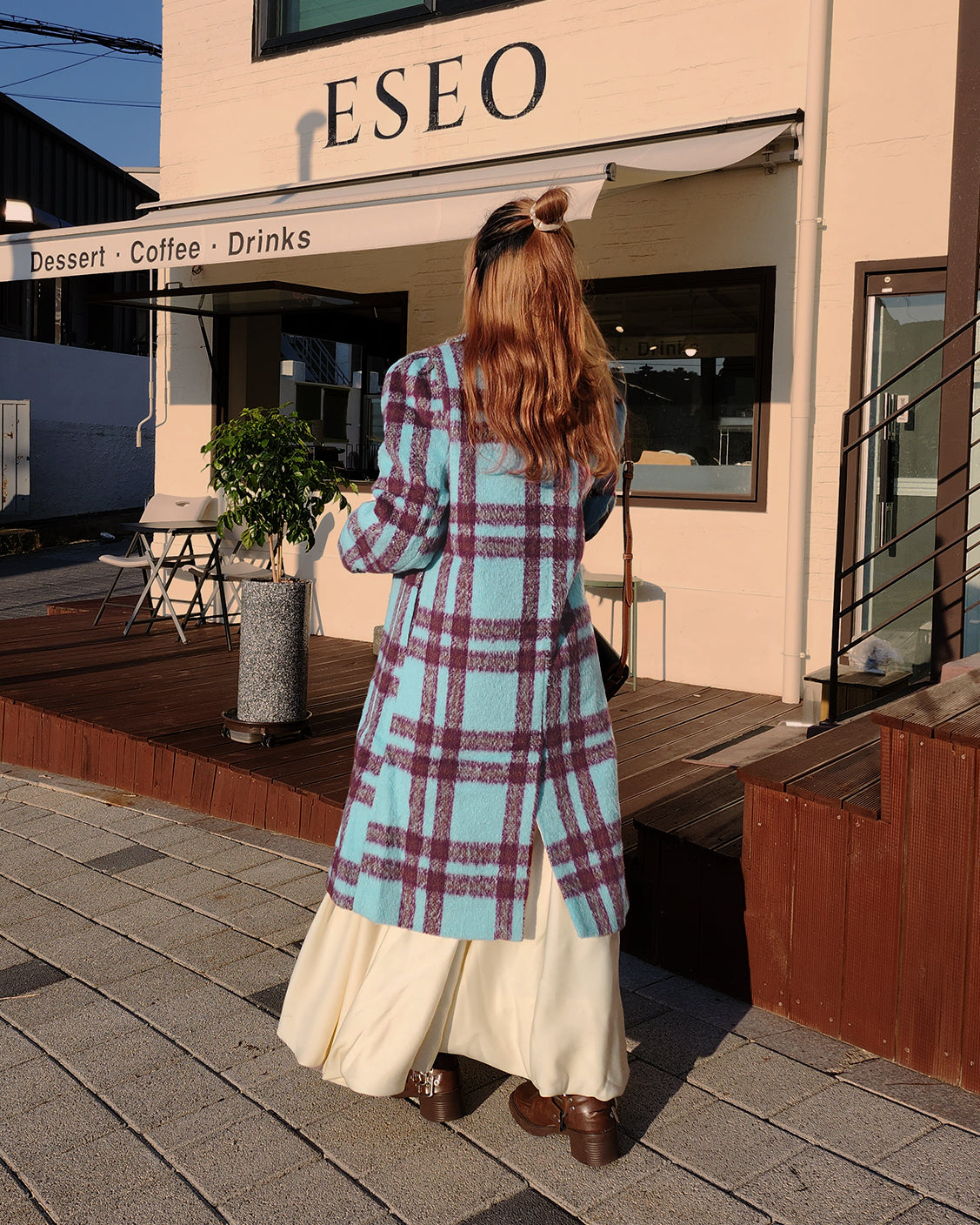 check wool blended coat