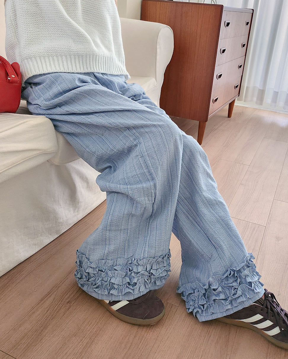 stripe hem frill pants