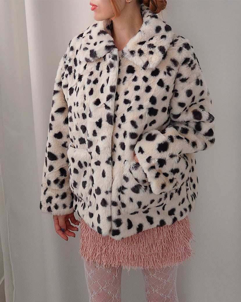 dalmatian pattern collar fur jacket