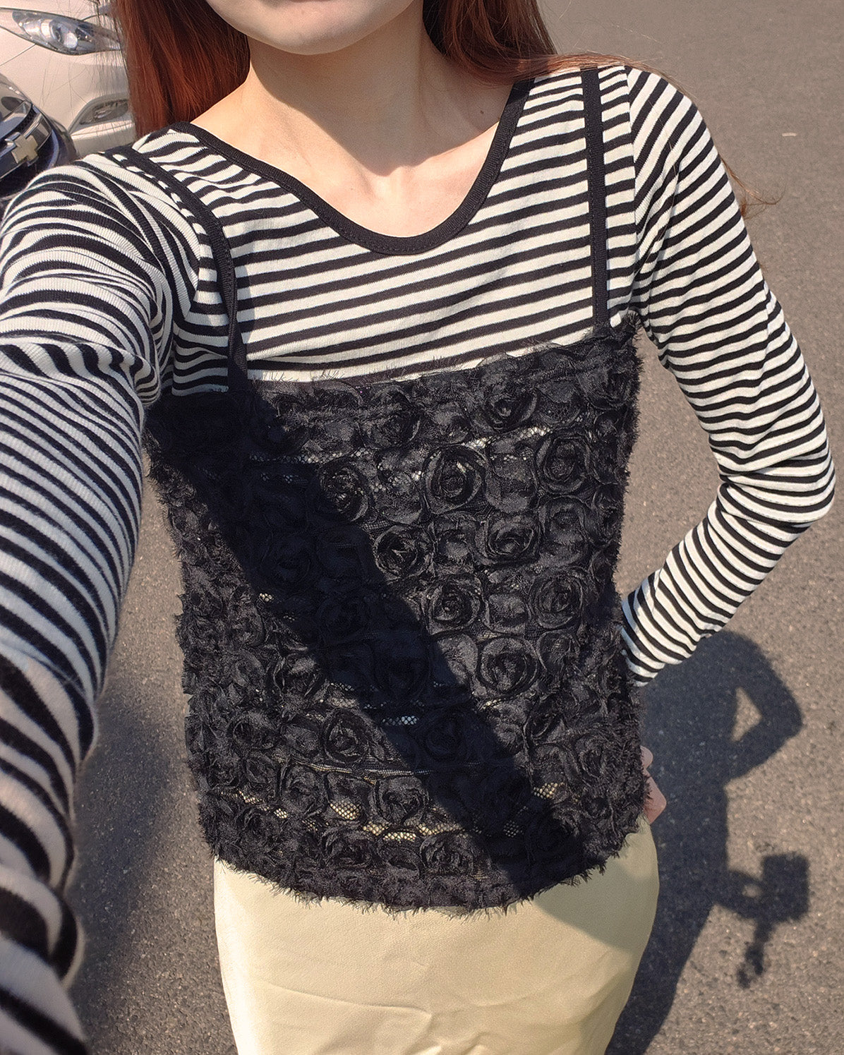 rose motif sheer bustier