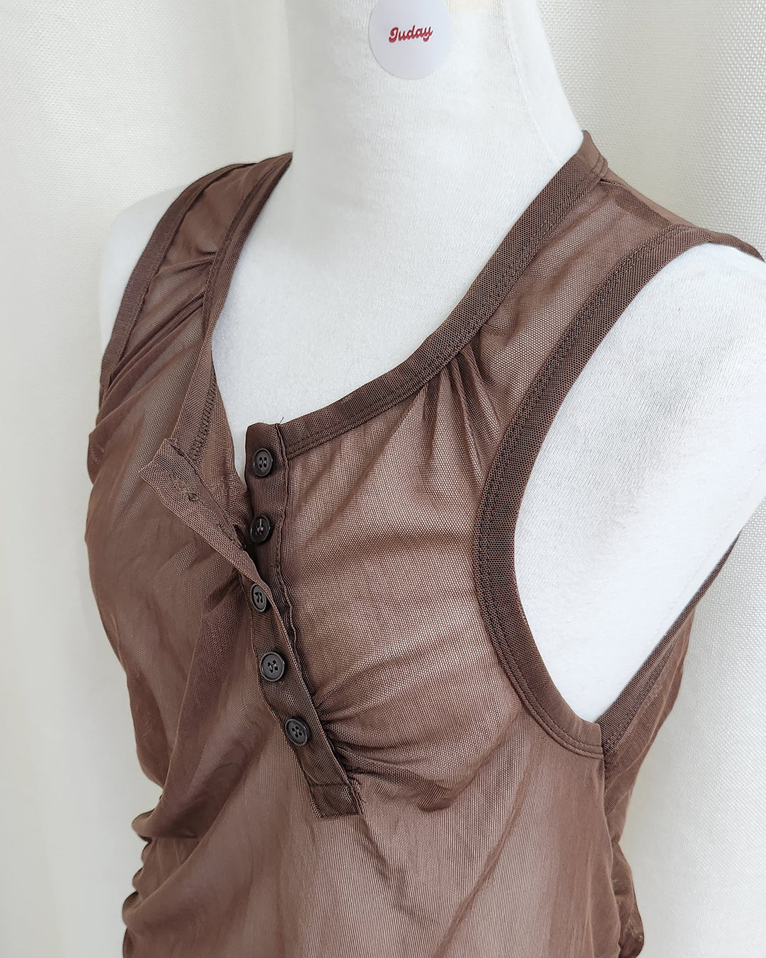 henry neck sheer sleeve less top