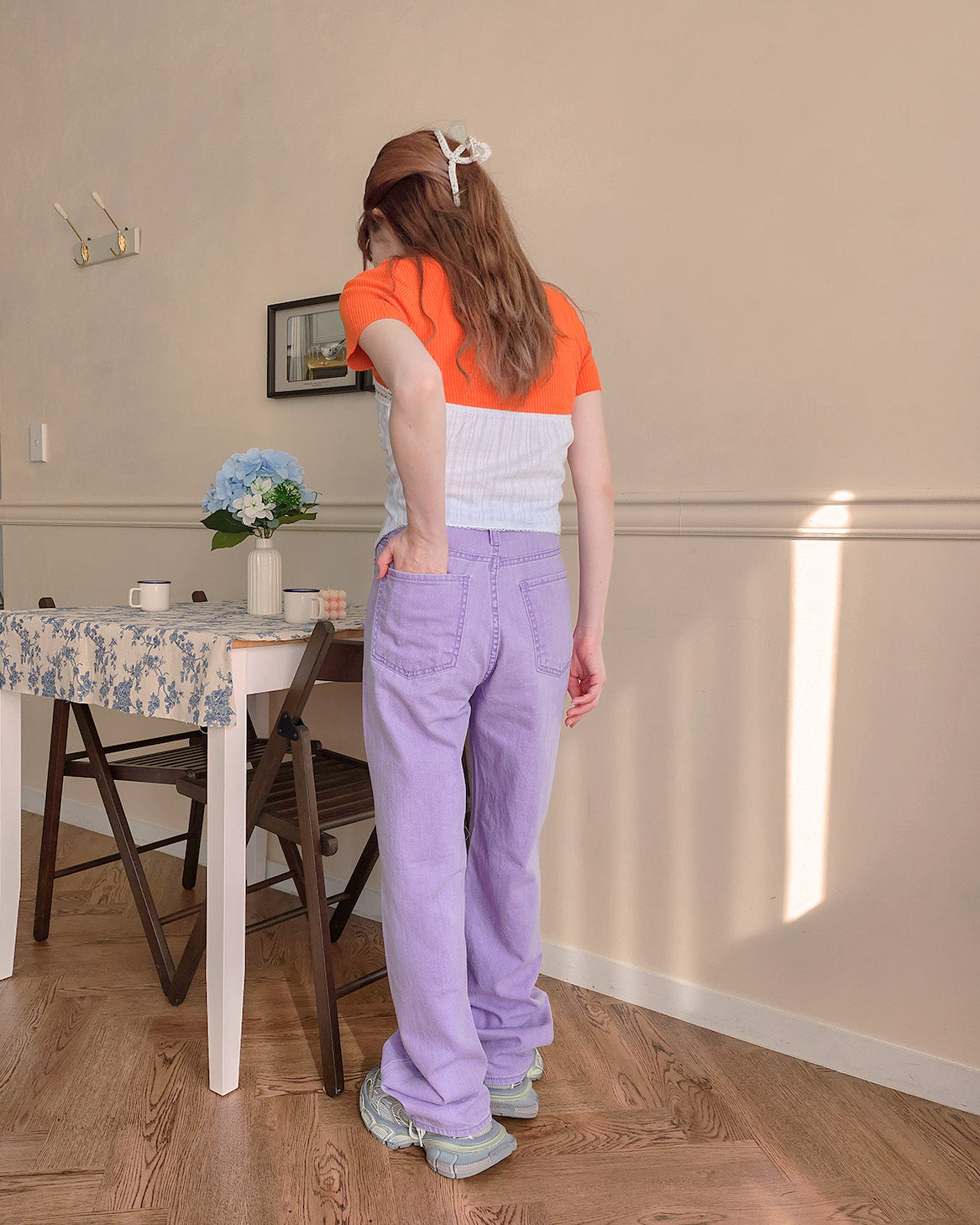 pigment color straight wide cotton pants