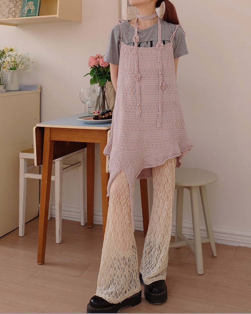 rose scarf knit mini dress