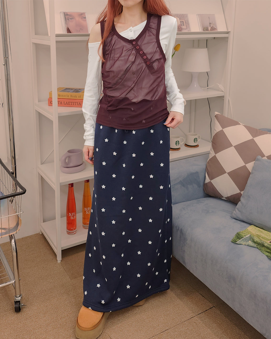 henry neck sheer sleeve less top