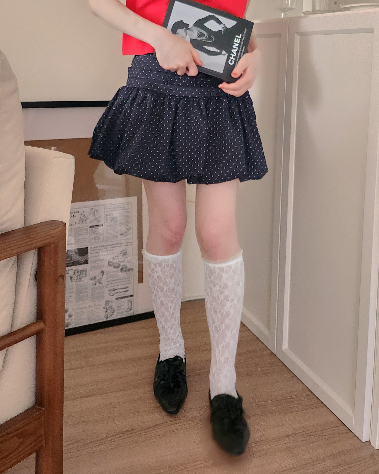 dot frill balloon mini skirt