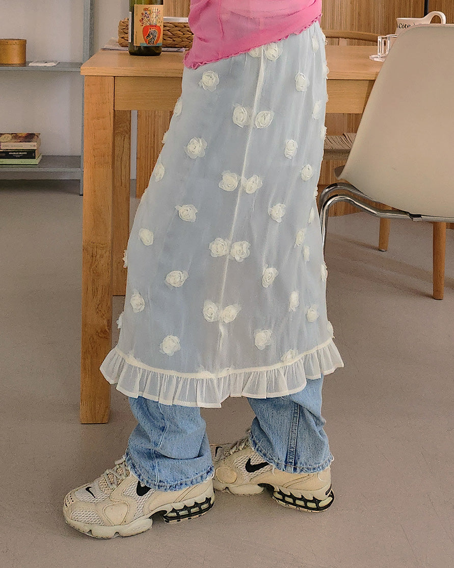 rose motif frill sheer skirt