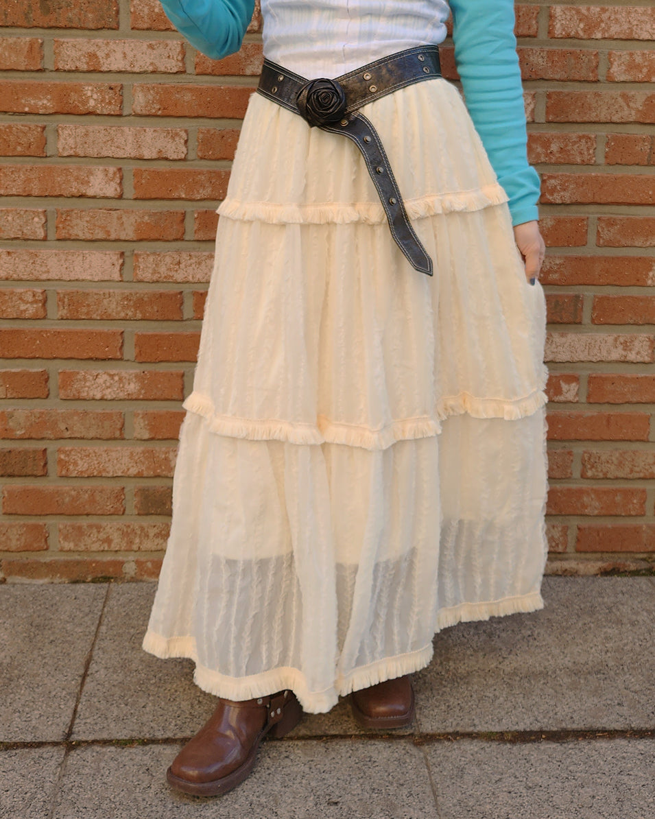 tiered frill fringe long skirt