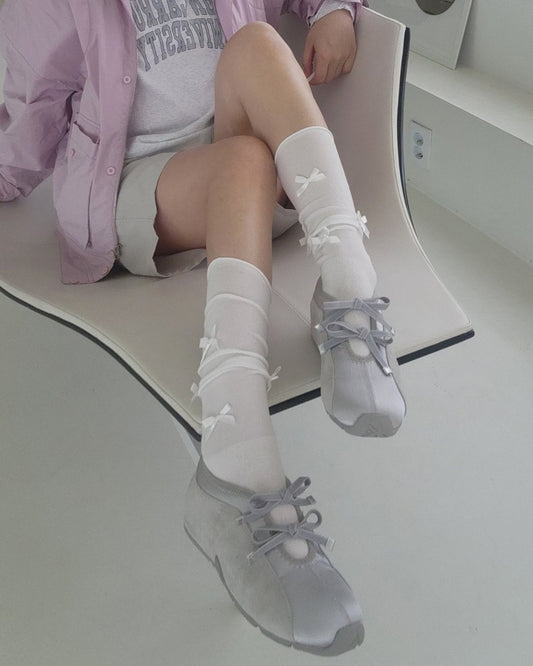 satin switching ribbon girly sneakers