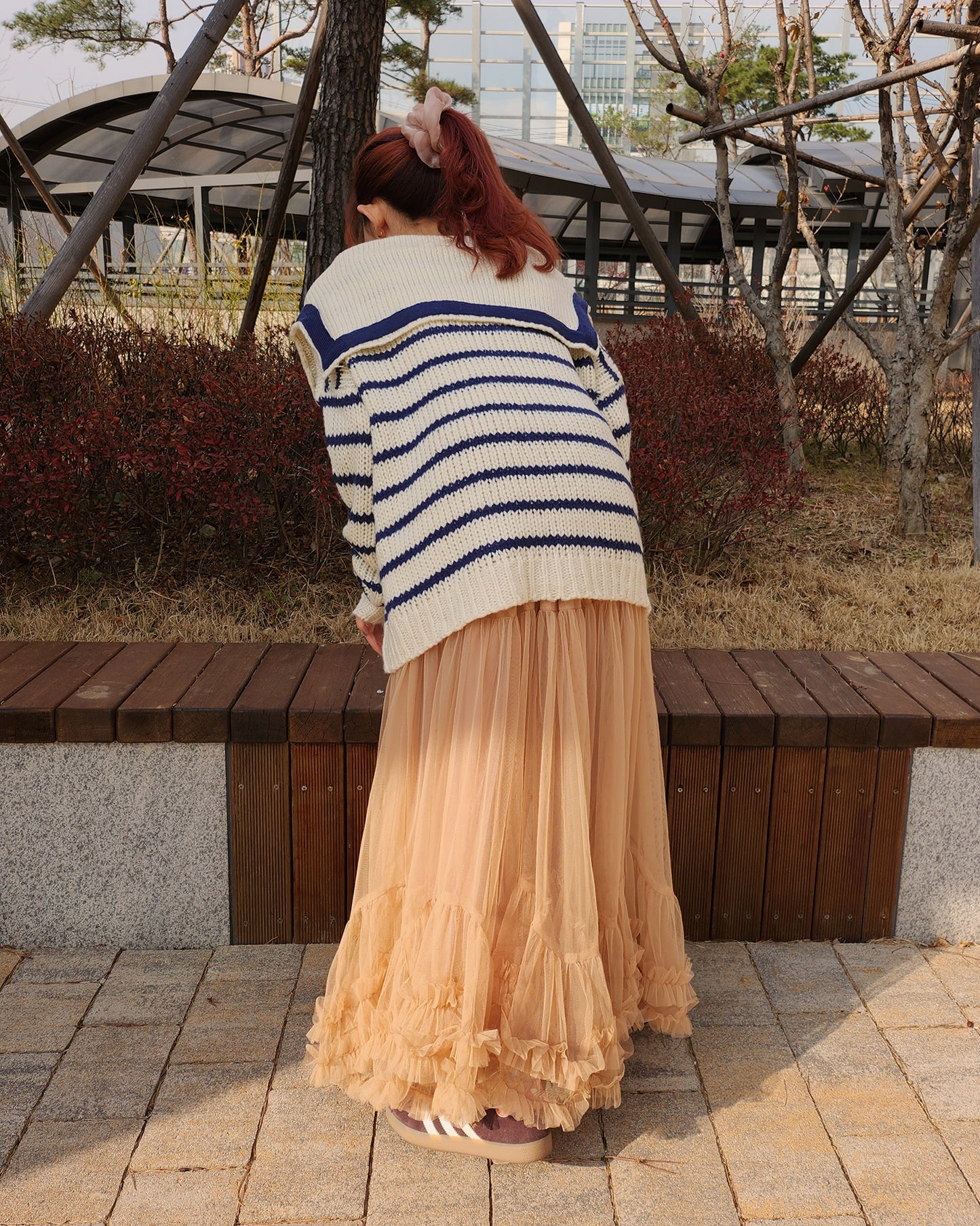 sailor collar stripe overfit knit