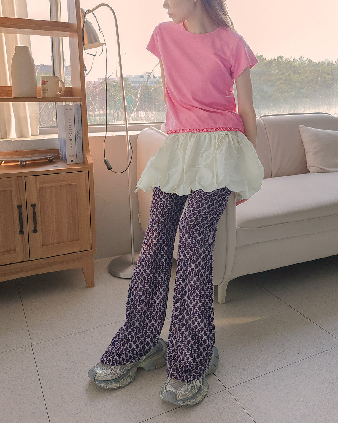 hem gingham check pile fabric T