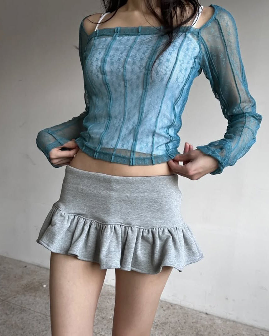 square neck lace sheer top