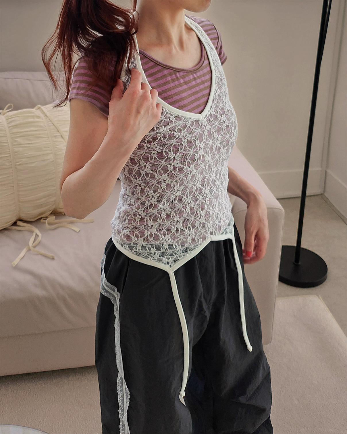 lace sheer halter neck bustier