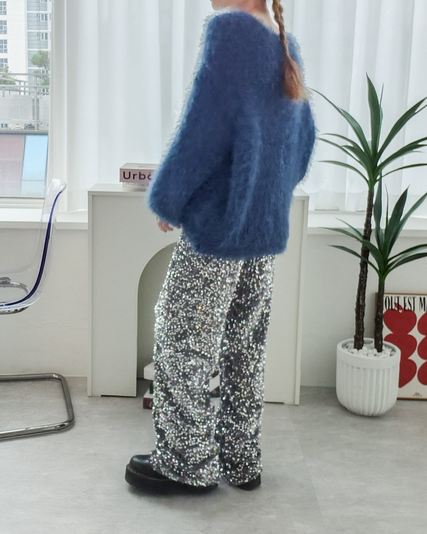 shaggy knit color cardigan