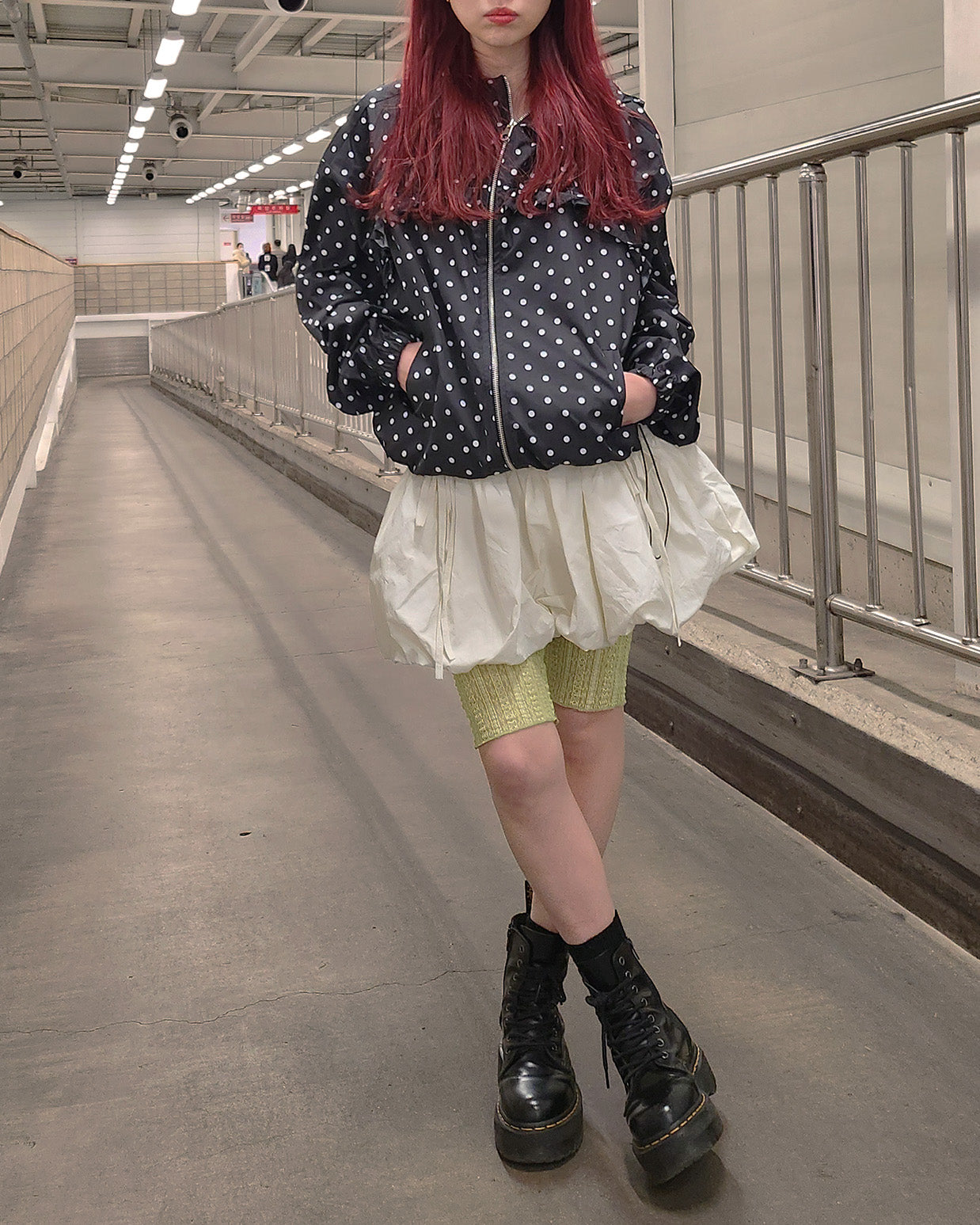 dot frill nylon blouson