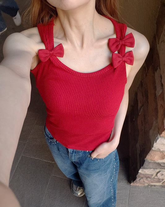 ribbon SET sleeveless knit