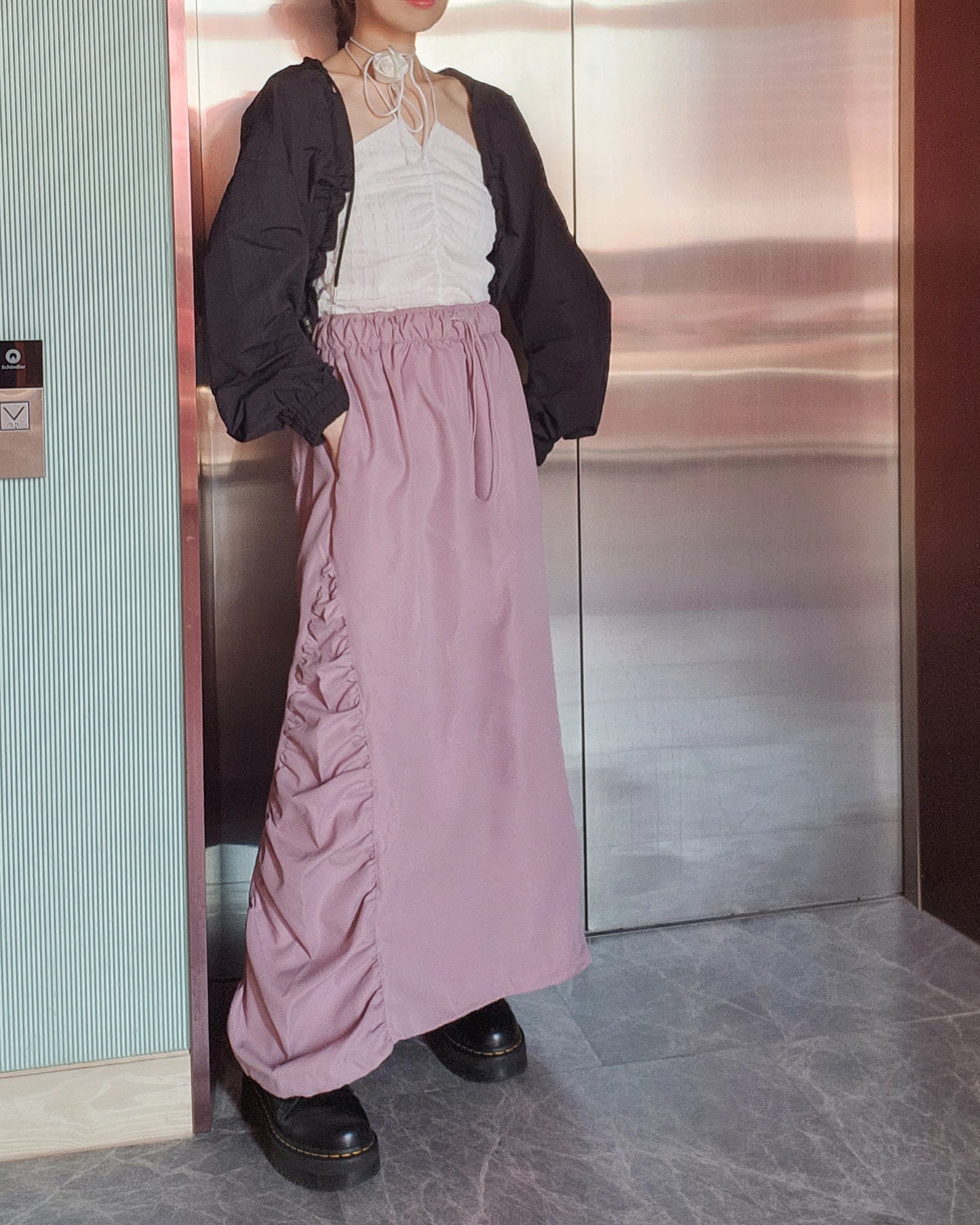 side shirring long skirt