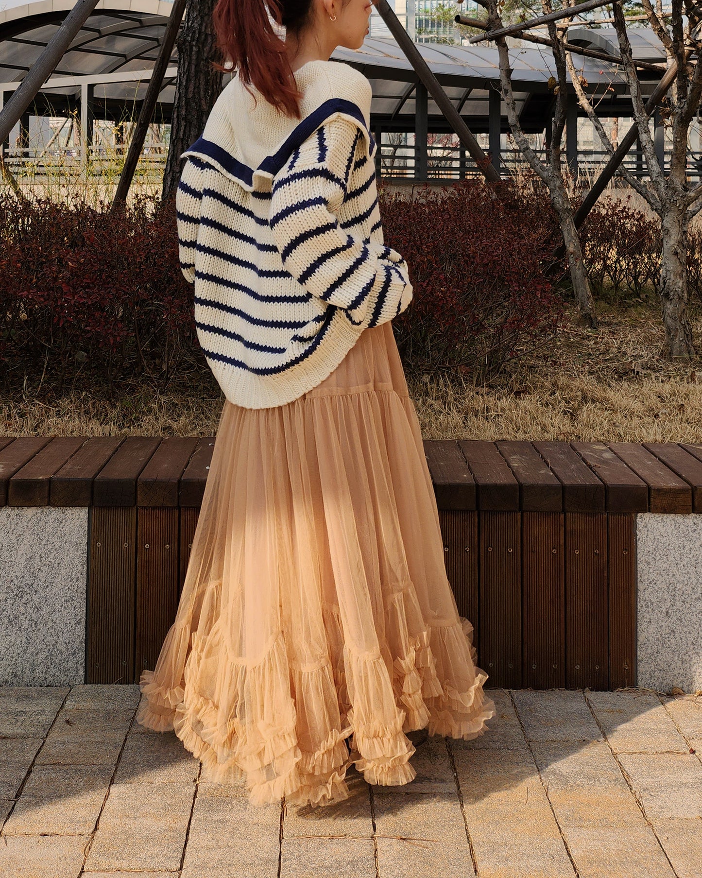 sailor collar stripe overfit knit