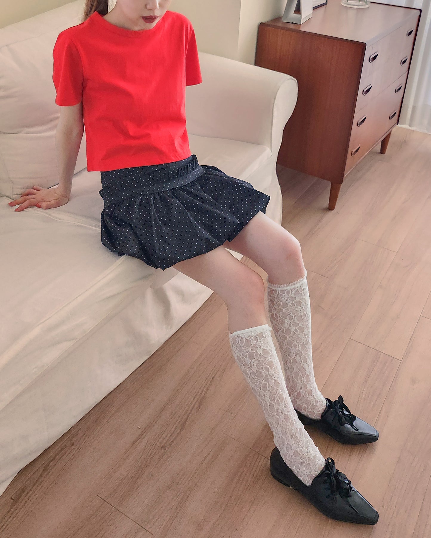dot frill balloon mini skirt