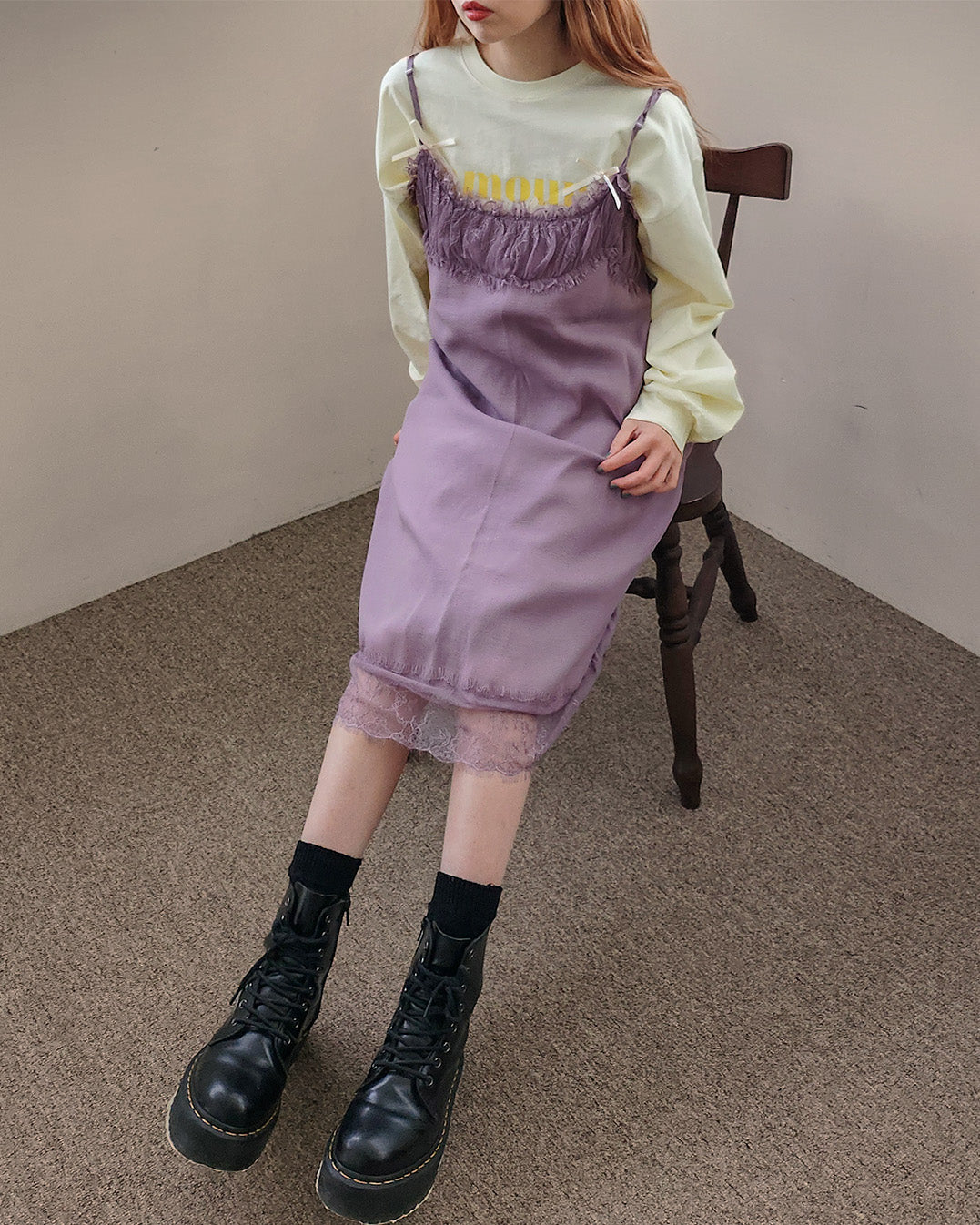 ribbon point logo long sleeve T