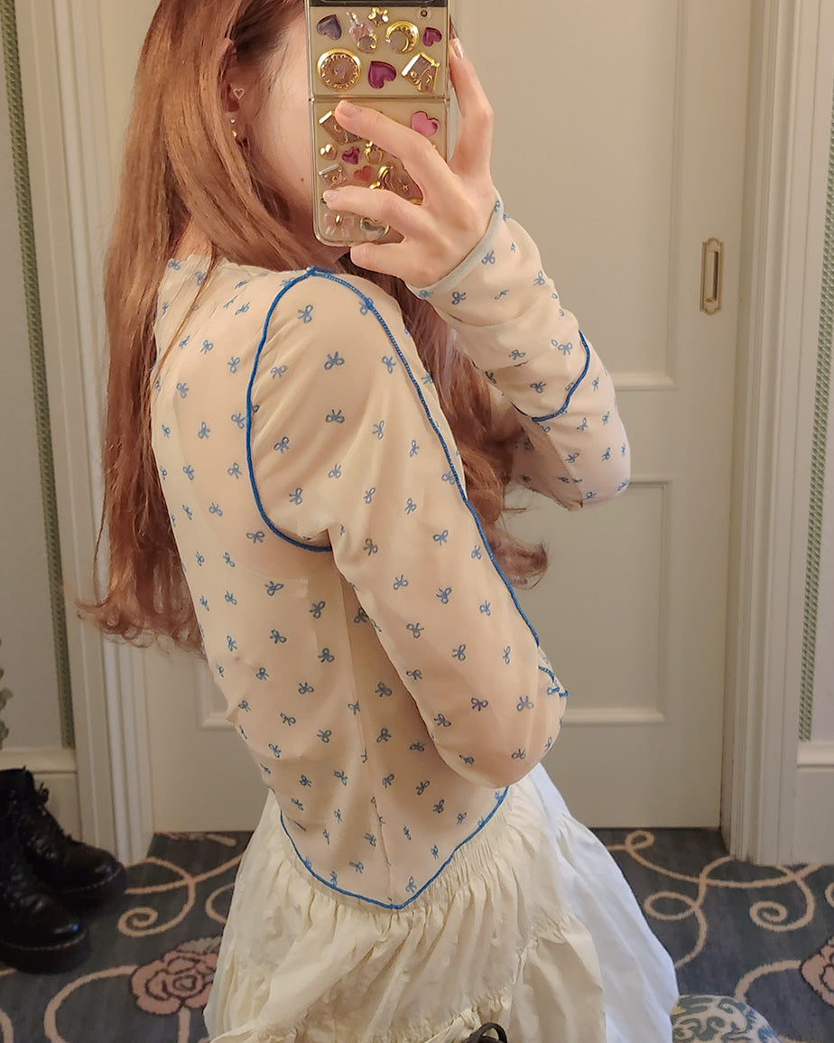 ribbon pattern sheer top