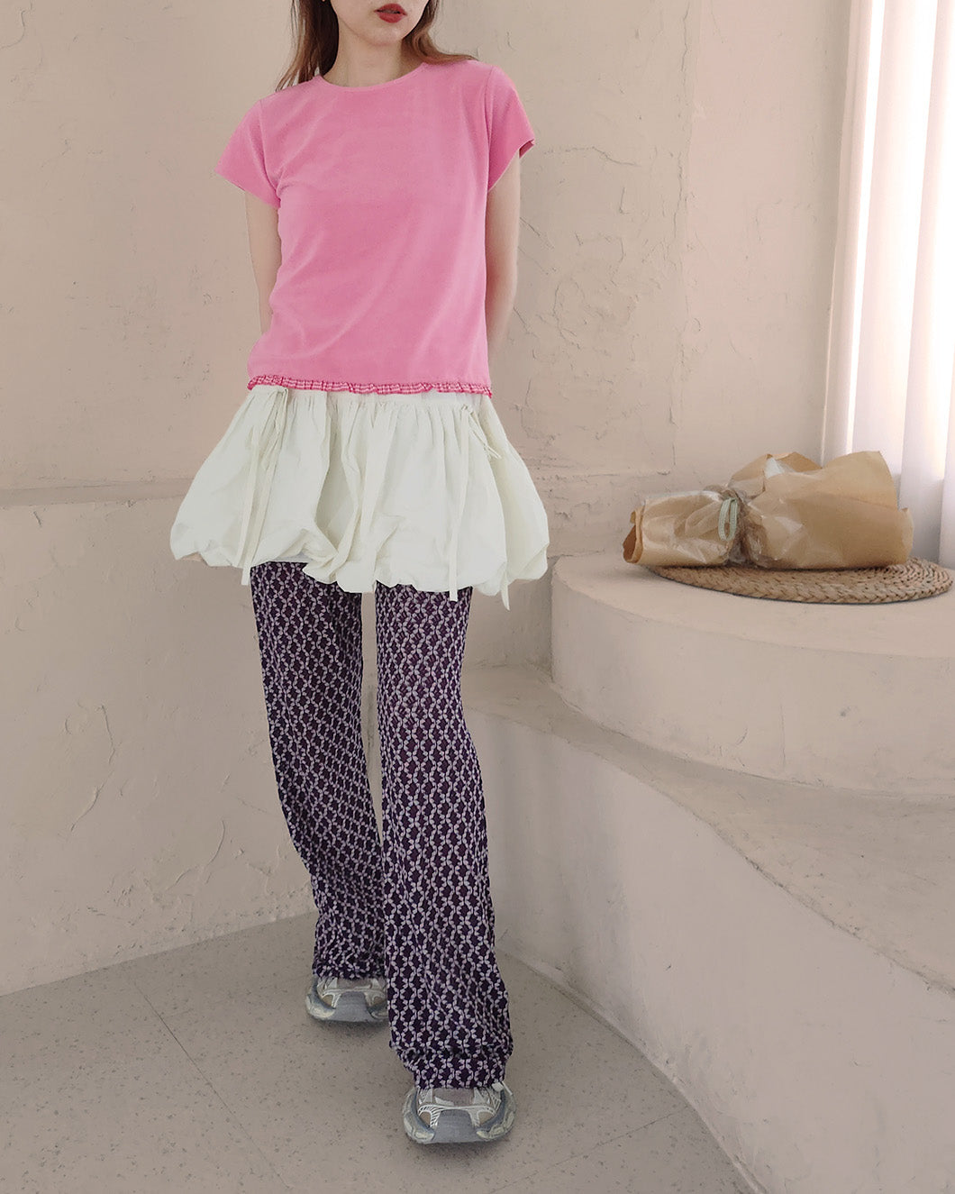 hem gingham check pile fabric T