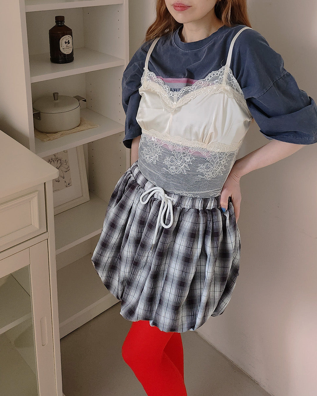 check balloon mini skirt
