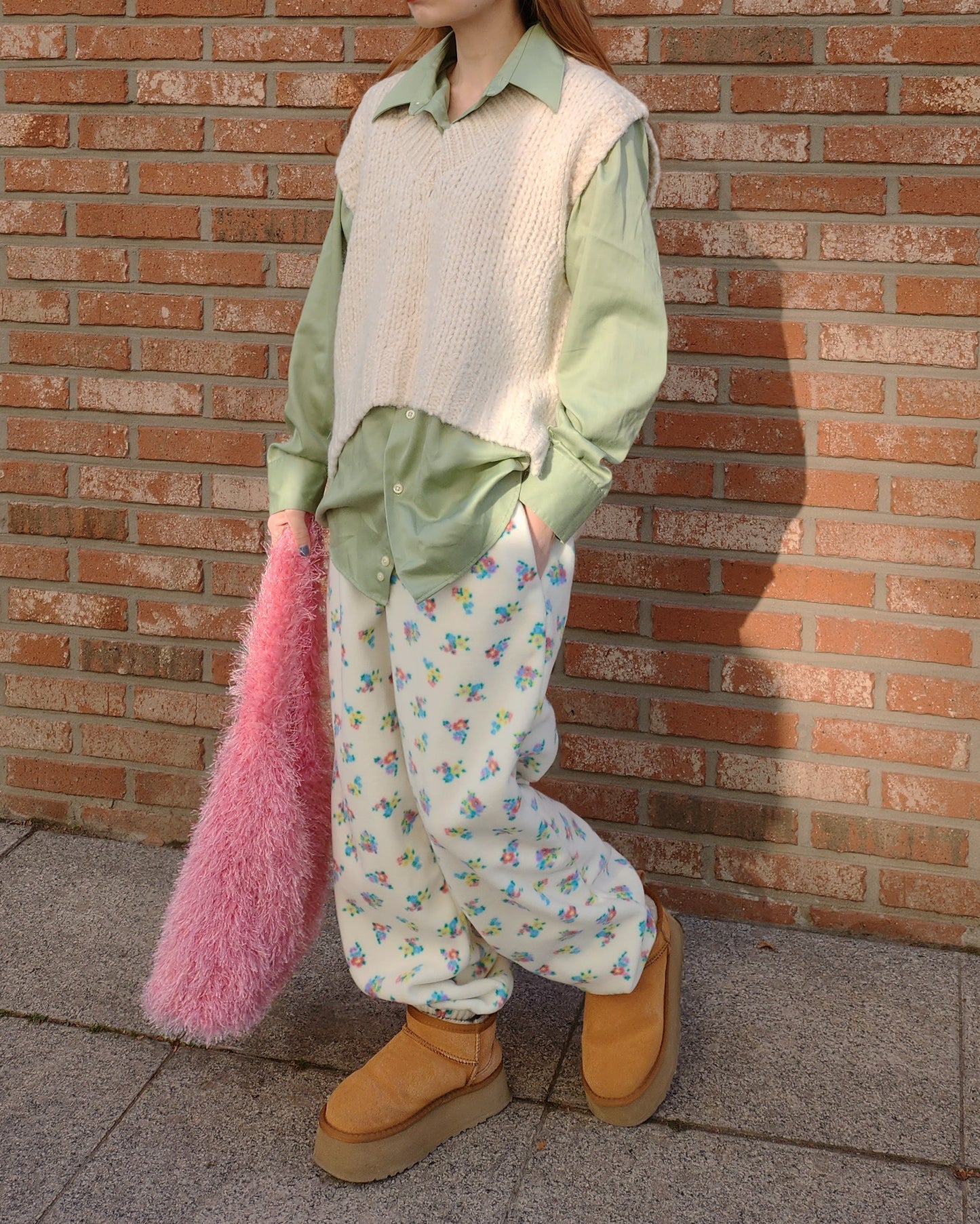 flower pattern fleece jogger pants