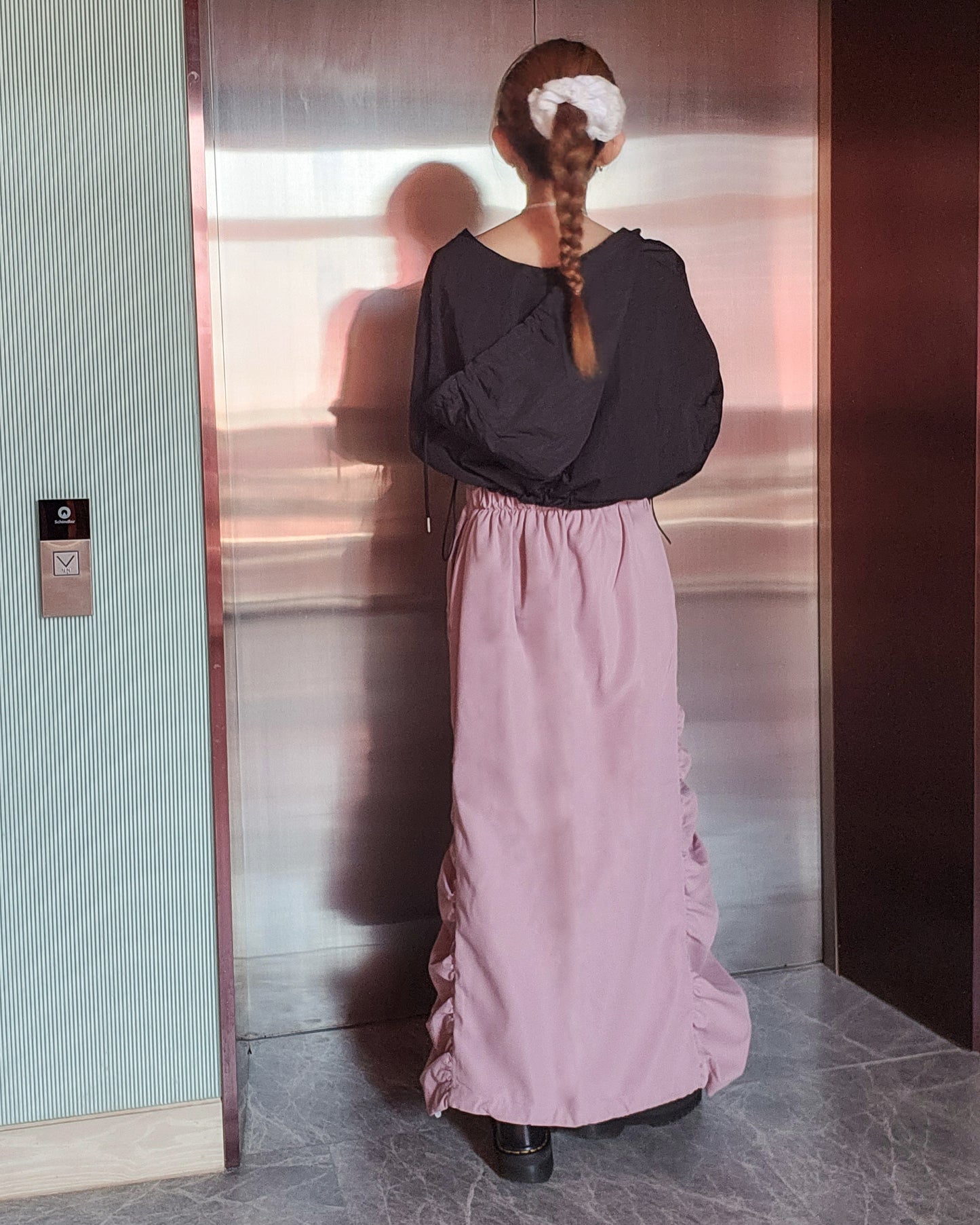 side shirring long skirt