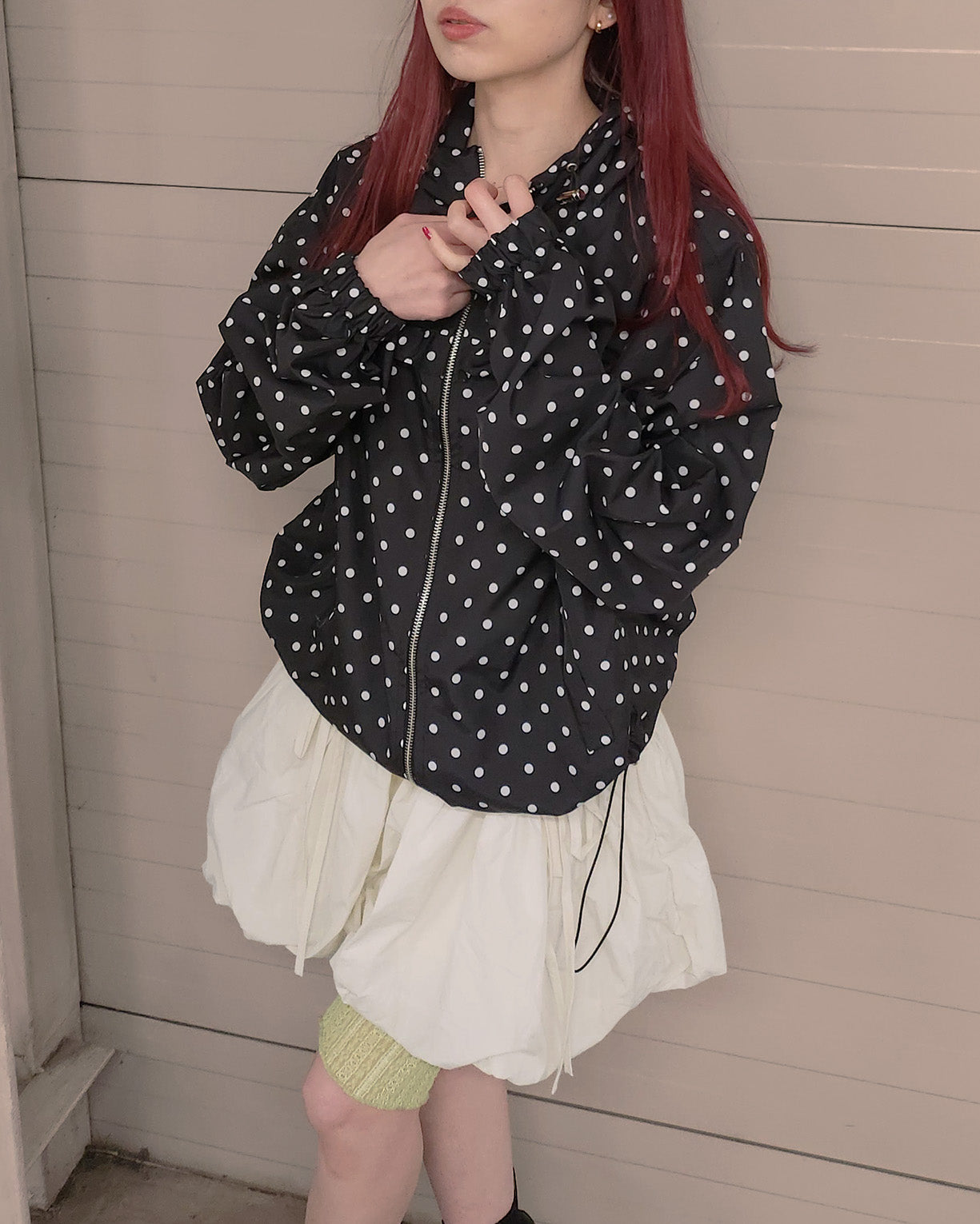 dot frill nylon blouson