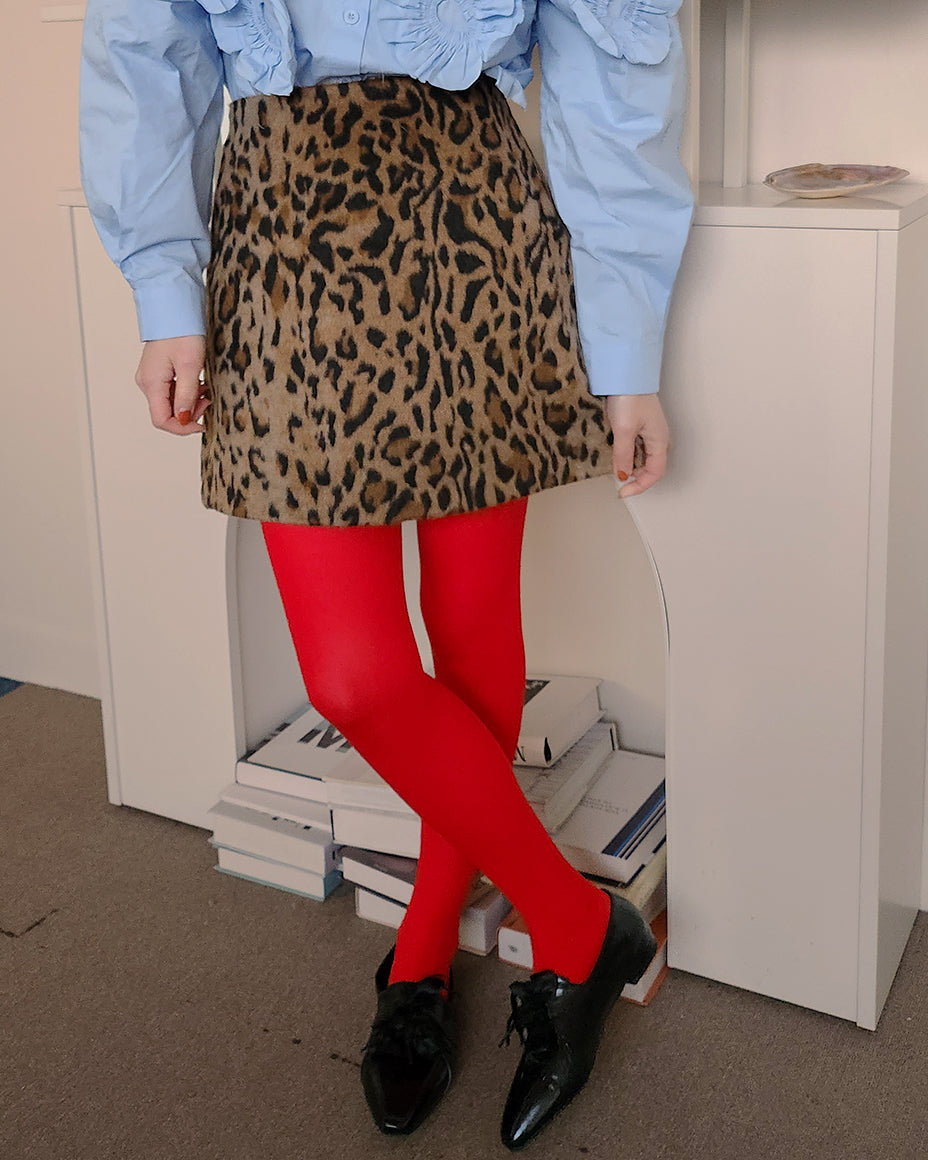 leopard wool mini skirt