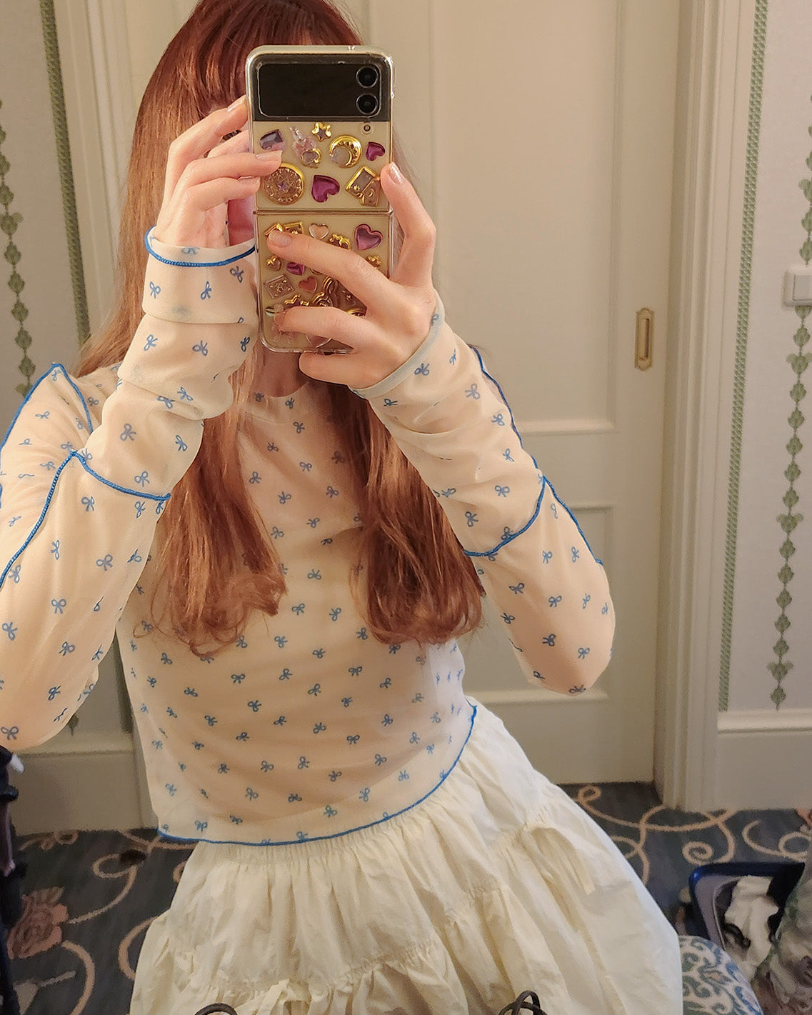 ribbon pattern sheer top