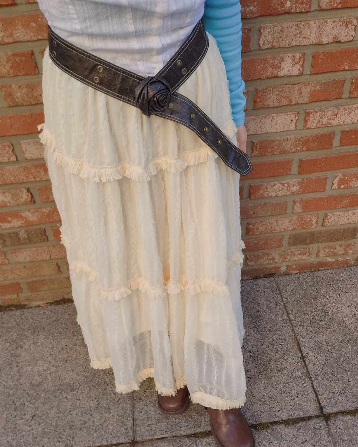 tiered frill fringe long skirt