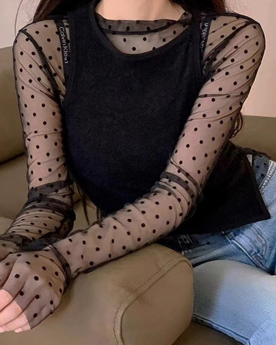 dot sheer long sleeves T