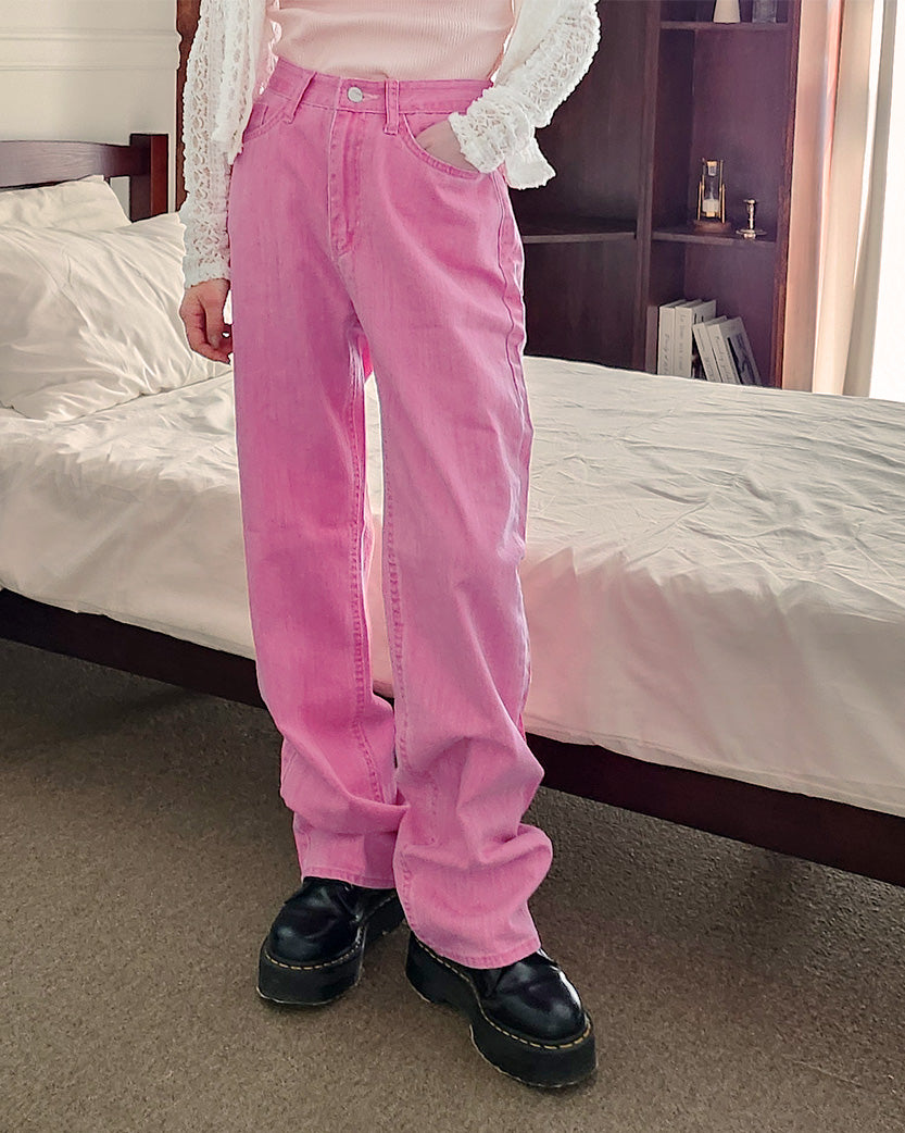 pigment color straight wide cotton pants