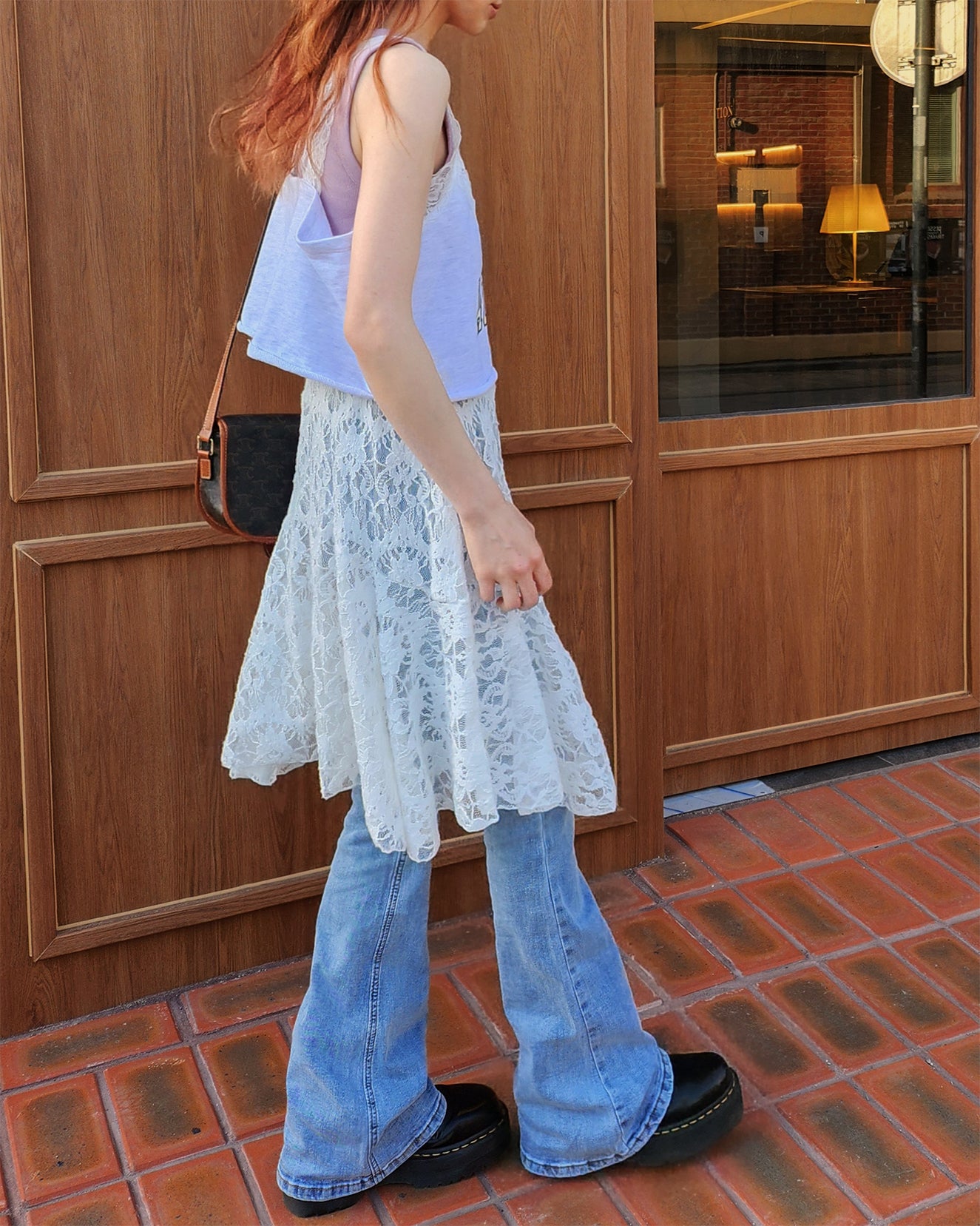 lace point logo sweat  bustier