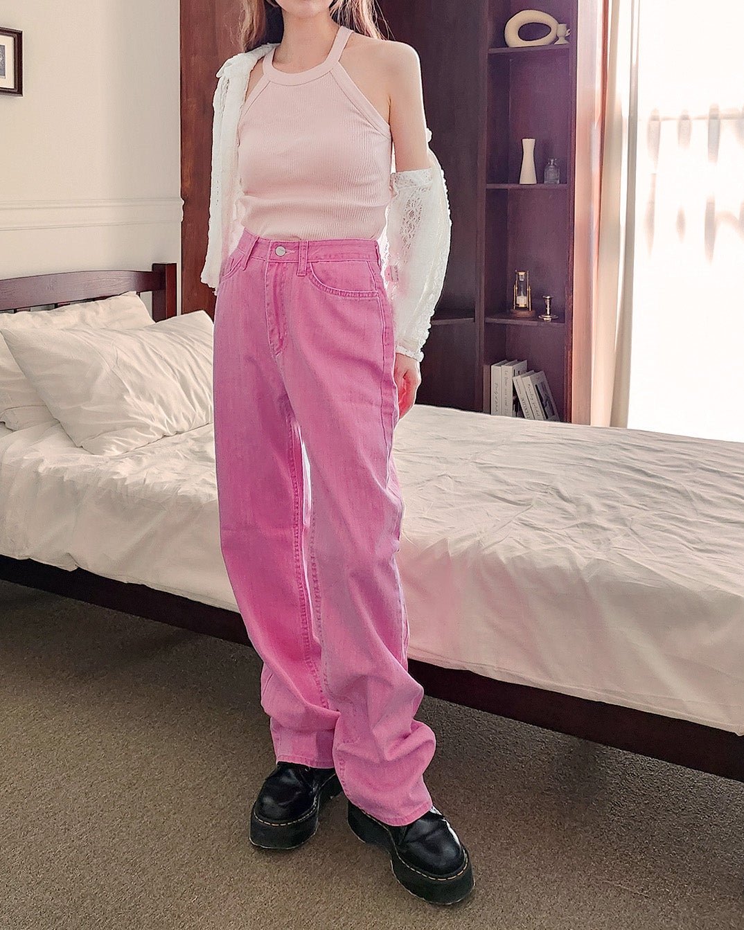 pigment color straight wide cotton pants