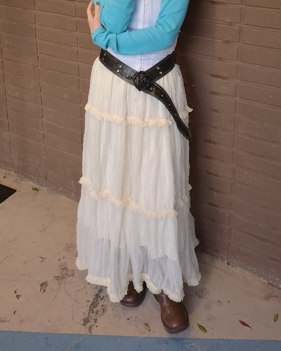 tiered frill fringe long skirt
